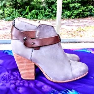 Rag and Bone Harrow Ankle Boots Gray Suade and Brown Leather